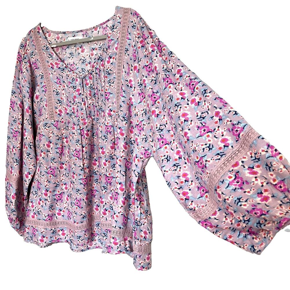 NEW Lucky Brand Floral Boho Pullover Peasant Tunic Blouse XXL Romantic Cottage